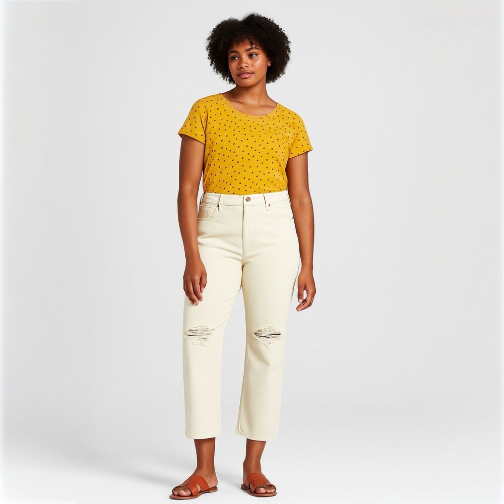 Universal Thread High Rise Vintage Straight Crop Jeans in Ecru - Size 10